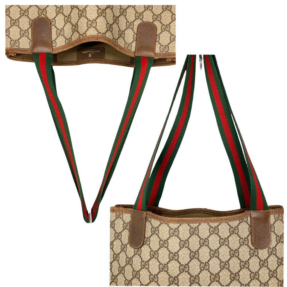 Gucci GG Supreme Sherry Line Tote Web Stripe Canvas Shopper Bag Italy Vintage - Picture 7 of 14
